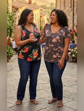 (Set of 2) Torrid Size 4 Shirt Bundle  – Floral Tank & Short-Sleeve V-Neck